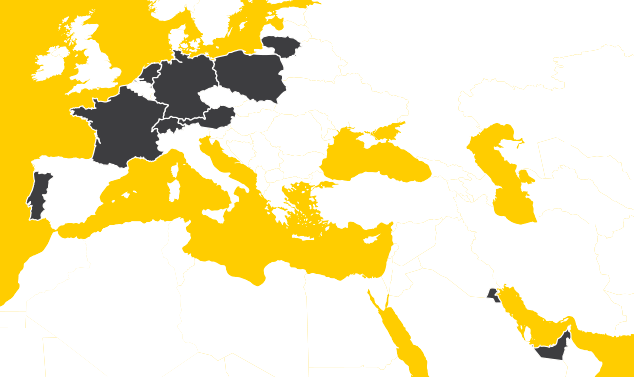 Cartina dei paesi dove esportiamo i prodotti Taxon